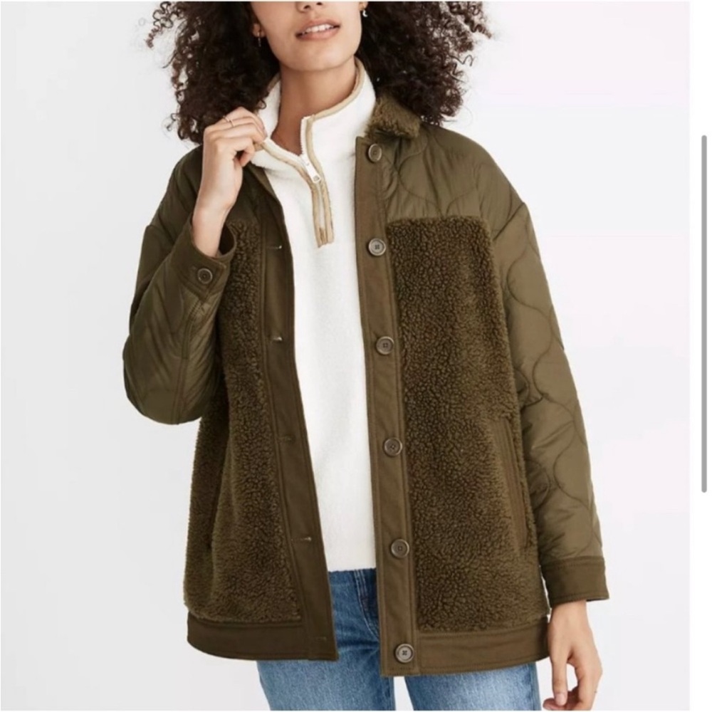 Madewell Olive Green Quilted & Sherpa Jacket